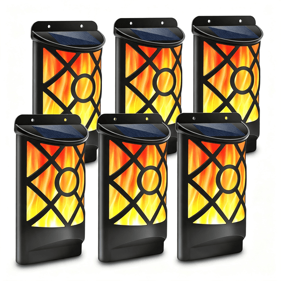 HIBIBUD Solar Flame Lights Outdoor, Waterproof Flickering Flame Solar Light Dark Sensor Auto On/Off 66 Led Solar Powered Wall Mounted Night Lights Lattice Design for Patio Deck Driveway