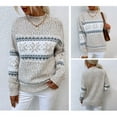 thumbnail image 4 of larppty Women's Casual Leopard Print Knitted Pullover Sweaters Long Sleeve Crew Neck Jumper Tops (Beige, L), 4 of 7