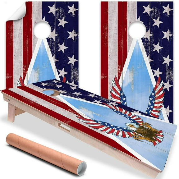 Cornhole Board Wraps and Decals for Boards Set of 2 Skins Professional Vinyl Covers Sticker USA American Eagle Flag Art Cornhole Wraps Stickers Cornhole Skins Cornhole Wraps for Boards