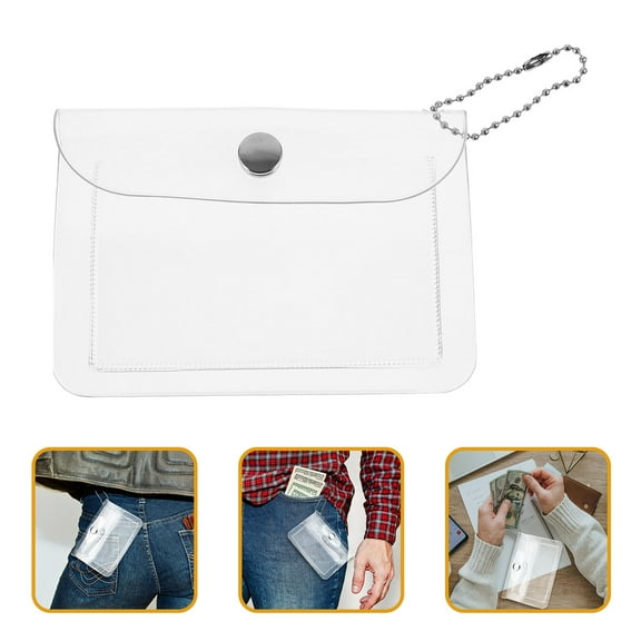 KALLORY Practical Cards Storage Bag in Transparent PVC with Snap-button Closure for Wallet 2Pcs 11.8*3.1*0.4In