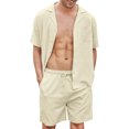 thumbnail image 2 of Sunloudy Conjunto de traje de 2 piezas para hombre, camisa de manga corta con cuello vuelto de color sólido + pantalones cortos para el verano Sunloudy  S/M/L/XL/XXL, 2 of 9