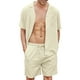 thumbnail image 2 of Sunloudy Conjunto de traje de 2 piezas para hombre, camisa de manga corta con cuello vuelto de color sólido + pantalones cortos para el verano Sunloudy  S/M/L/XL/XXL, 2 of 9