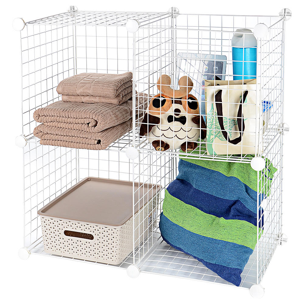 SortWise Multi Use DIY 4 Cube Grid Wire Storage Shelves, Cube Closet