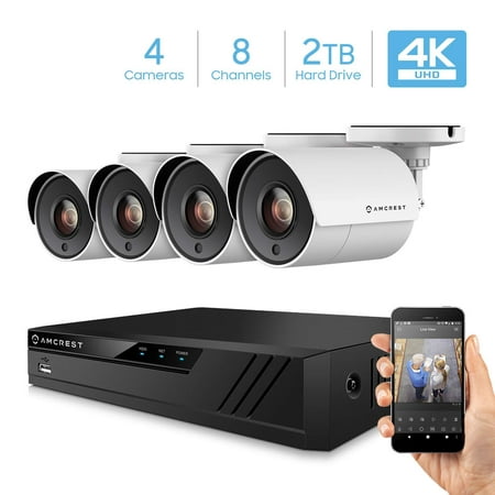 Amcrest 4K Security Camera System 8CH 8MP HD-CVI Video DVR with 4X 4K 8-Megapixel Indoor Outdoor Weatherproof IP67 Cameras, 2TB Hard Drive, 100ft Night Vision, for Home Business