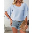 thumbnail image 6 of Dycnvjo Womens 2025 Summer 1/2 Sleeve Tunic Tops Chiffon Work Blouse V-Neck Dressy Casual Shirt Light Blue S, 6 of 7