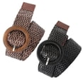 thumbnail image 3 of Black PU Fashion Belt with Retro Round Buckle for Women Dress Decoration 2 Pieces, 3 of 4