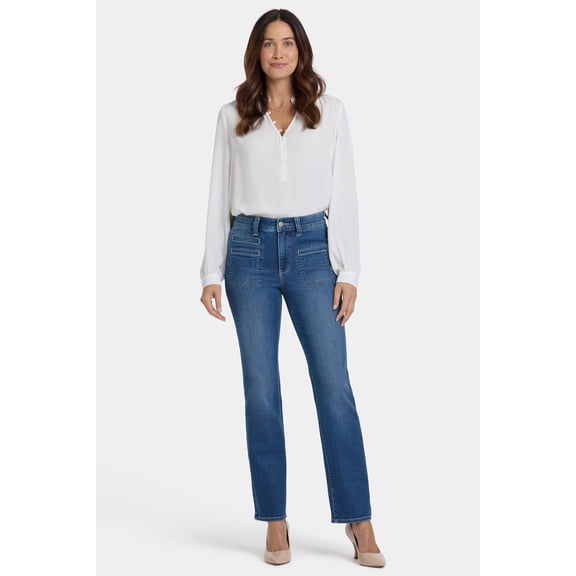 NYDJ Women's Straight Jeans In Petite With High Rise, Utility Welt Pockets And 29" Inseam