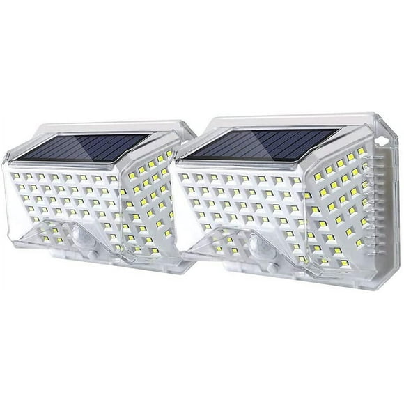 2 Pack Solar Wall Lights Outdoor Motion Sensor, Waterproof 90 LED Security Lights Wireless 3