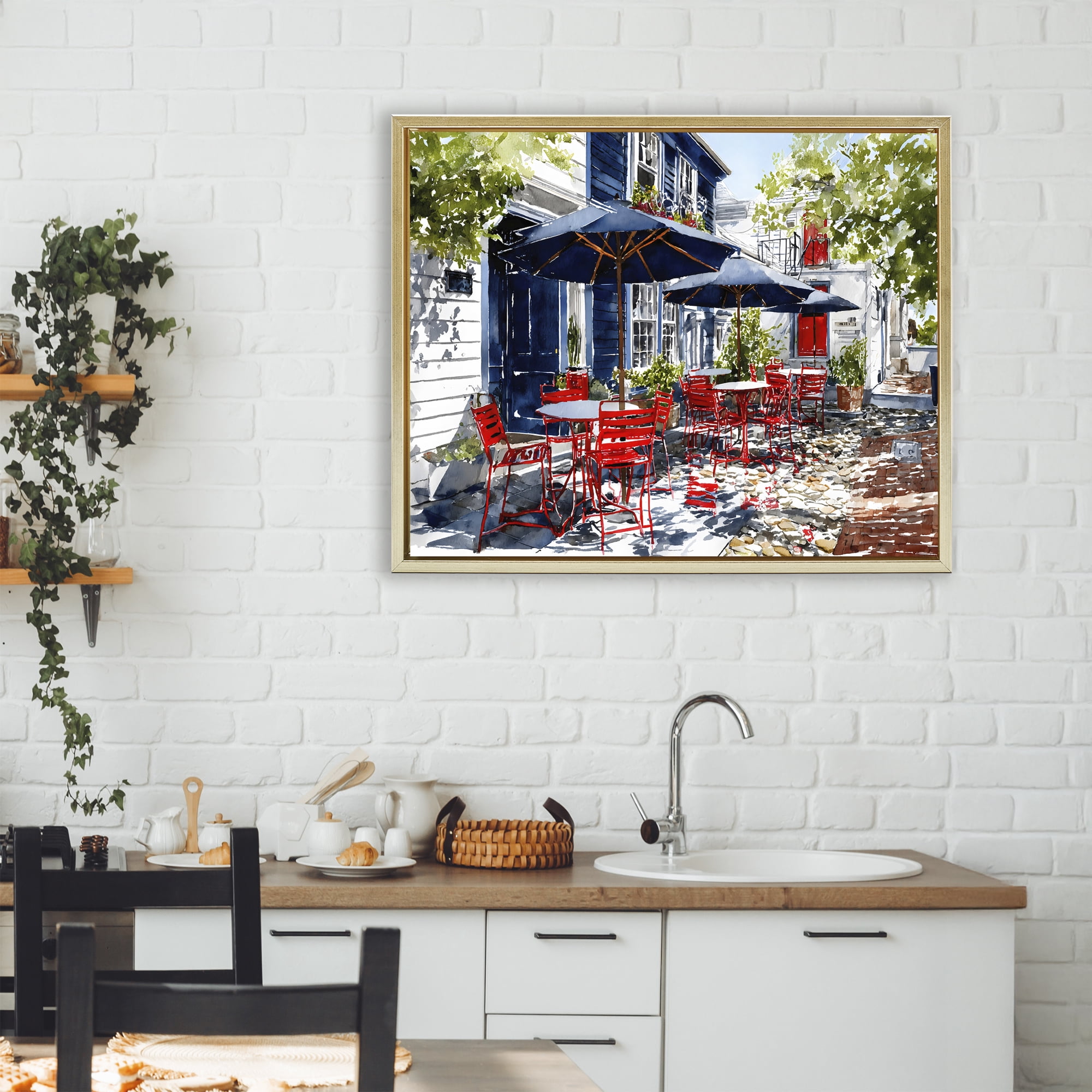 Stupell Industries Cafe Classic Red Chairs Gold Framed Floater Canvas Wall Art, design by Franklyn Gregory