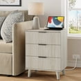 thumbnail image 3 of GIKPAL Night Stands for Bedroom Set of 2, Modern Bedside Table with 3 Drawers & Charging Station,Fluted Panel End Tables for Bedroom & Living Room, White Oak, 3 of 10