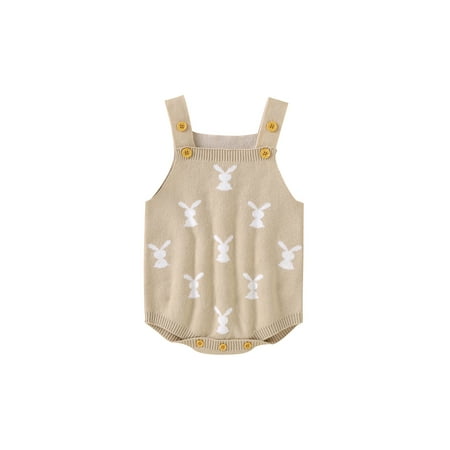 

Licupiee Baby Boy Girl Easter Outfits Bunny Knitted Romper Jumpsuit One Piece Bodysuit Summer Clothes