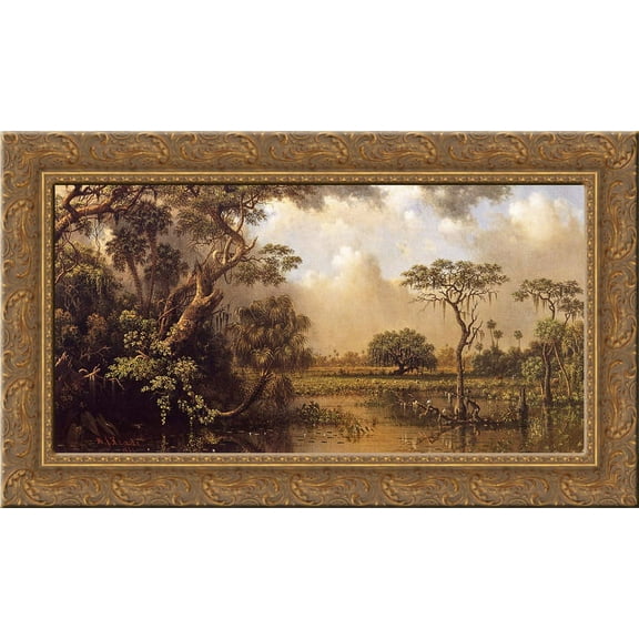 The Great Florida Marsh 24x14 Gold Ornate Wood Framed Canvas Art by Martin Johnson Heade