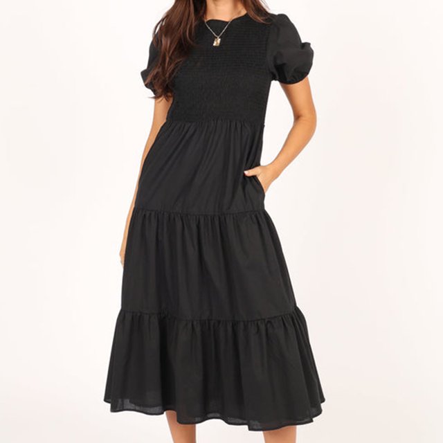 Vestido largo elegante para mujer Vestido túnica de gasa Cuello redondo Color sólido Traje diario FLhrweasw Nuevo