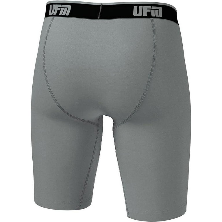 UFM Mens Underwear, 9 Inch Inseam Poly-Spandex Mens Boxer Briefs, Adjustable  REG Support Pouch Mens Boxers, 28-30(S) Waist, Gray 