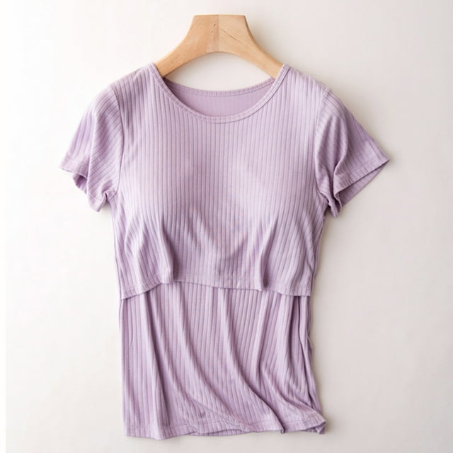 TIMIFIS T-Shirts d'Allaitement à Manches Courtes pour Femmes Été T-Shirt d'Allaitement Décontracté Col Rond Uni T-Shirt Post-Partum - Printemps/été