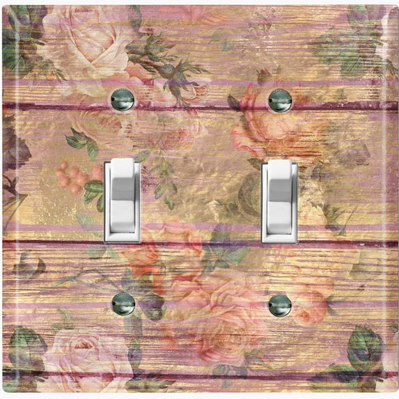 Metal Light Switch Plate Outlet Cover (Image of Brown Wood Fence White Rose FEN012)