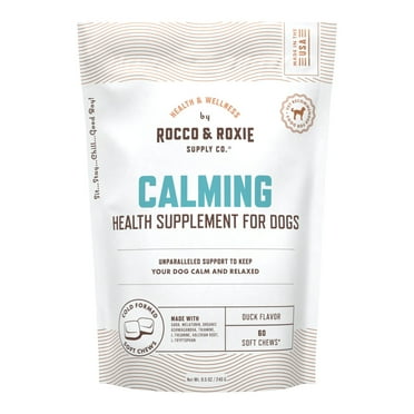 Rocco & Roxie Calming Health Supplement Soft Chews for Dogs, Duck Flavor, 60 Count