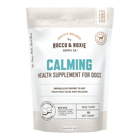 Rocco & Roxie Calming Health Supplement Soft Chews for Dogs, Duck Flavor, 60 Count
