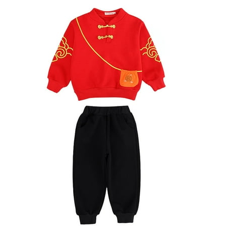

Toddler Kids Boy Girl Spring Festival Cotton Autumn Sweatshirt Tops Lined Pants Clothes Chinese Calendar New Year Winter Warm Tang Suit Outfits Set
