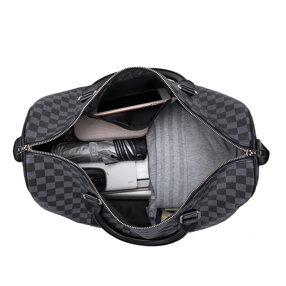Skearow Fashion Checkered Duffle Bag,21L Luggage Bag,Travel Overnight  Weekender Bag,PU Vegan Leather Sport Gym Bag Brown Checkered Small  Size:18.11x10.24x10.63 