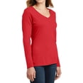 thumbnail image 4 of Womens Long Sleeve Fan Favorite Cotton/Polyester V-Neck Tee Bright Red X-Large, 4 of 5