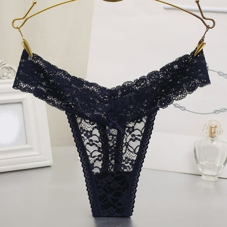 Pavied Cotton Underwear Thongs for Women Women Lace Large Size Women Thong T Pants Transparent Lace Cotton Panties Plus Size Underwear Cheeky Underwear Dark Blue 2XL