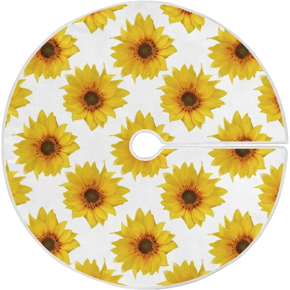 FMSHPON Sunflower Pattern Xmas Christmas Tree Skirt Stand Mat for Holiday Party Decoration Indoor Outdoor 48 inches