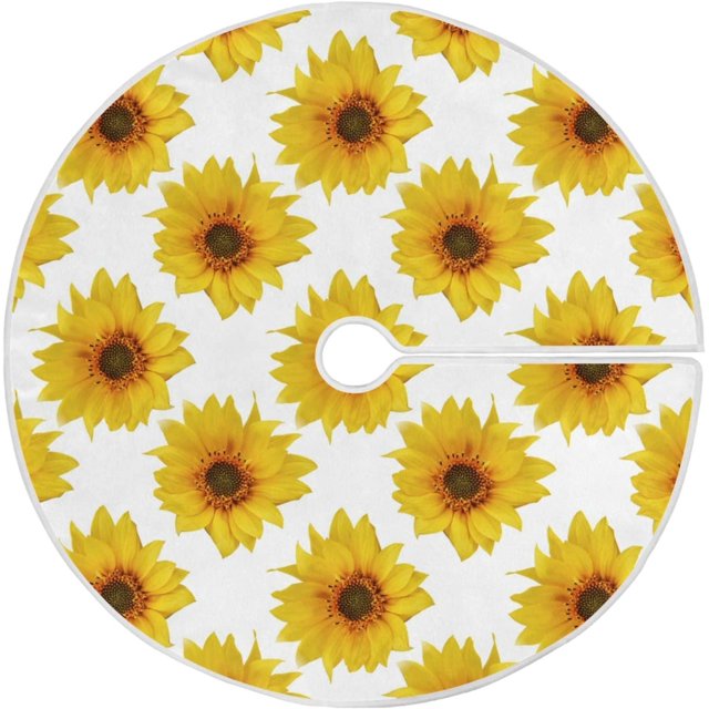 RYLABLUE Sunflower Pattern Xmas Christmas Tree Skirt Stand Mat for Holiday Party Decoration Indoor Outdoor 48 inches