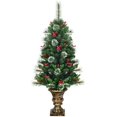 thumbnail image 1 of Arbre de Noël Floqué de 4 Pieds, Arbre de Noël Artificiel avec Pommes de Pin et Baies Rouges, Arbre de Noël Non Éclairé pour Porche et Usage Extérieur, 1 of 8