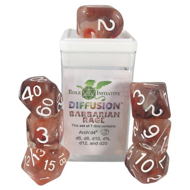 Role 4 Initiative R4I50521-7C dés de Diffusion, Barbarian Rage & White - Ensemble de 7