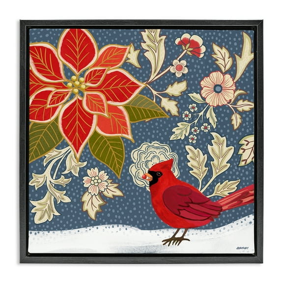 Stupell Industries Winter Cardinal in Snow Animals & Insects Painting Black Floater Framed Canvas Art Print Wall Art, 18 x 18