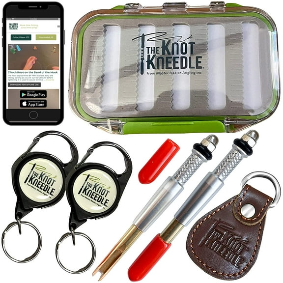 KNOT KNEEDLE Catch Midge Bundle 2 Epic, Fishing Accessories of 2 Zingers, Fly Straightener, Fly Fishing Box, Fishing Knot Tying Tool Tie 25  Basic and Advanced Knots - 5-Piece Bundle