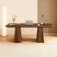 thumbnail image 4 of KIOOTTO 63" Modern Executive Desk: mid-century design, curved edges, tapered legs, spacious surface. Stylish and functional for home/office use., 4 of 8