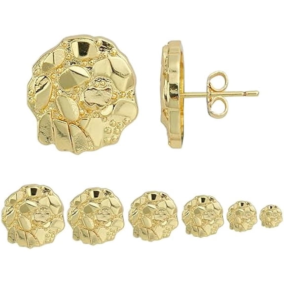ZLC14k Gold Plated Round Rough Textured Cookie Nugget Stud Earrings For Men/Women Unisex