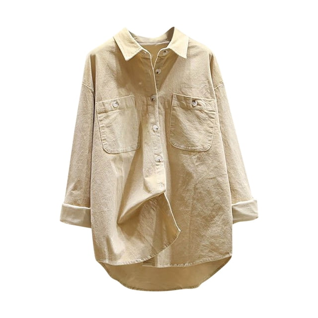 Timegard Womens Button down Shirts Long Sleeve Lapel Neck Blouse Fall Casual Comfy Jackets Solid Color