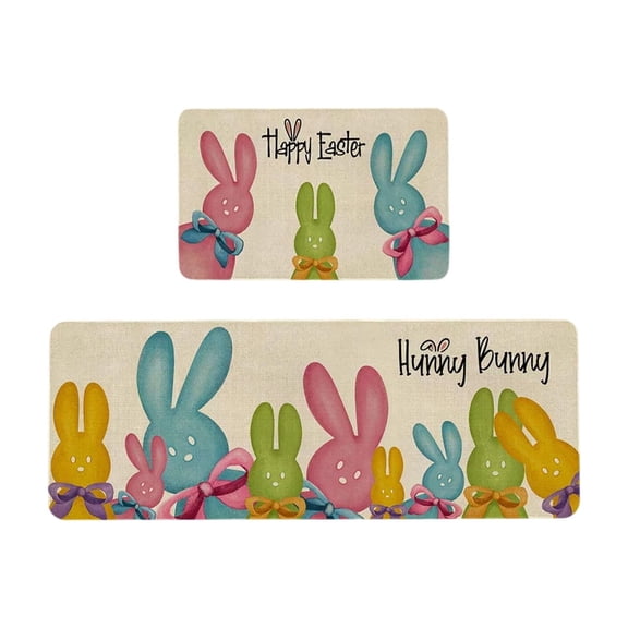 Beforeyayn Easter Kitchen Rug Set, Cute Bunny and Egg Pattern Floor Mat for Entrance or Hallway, Non-Slip Washable Rug for Front Door, Room, or Laundry Area Decor