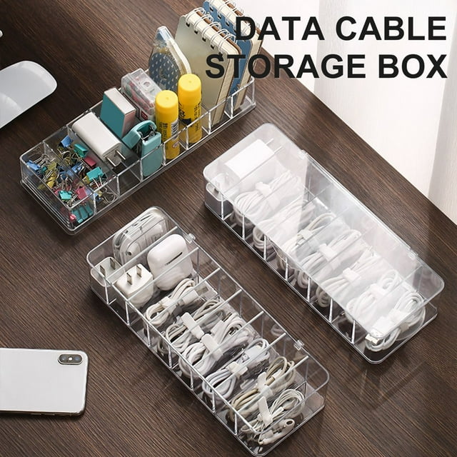 Cable Storage Box Multi-Grid Dust-Proof Plastic Power Strip Wire Case for Home S