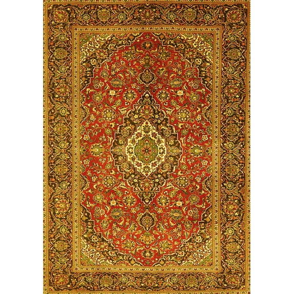 Ahgly Company Machine Washable Indoor Rectangle Persian Yellow Traditional Area Rugs, 5' x 7'