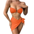 thumbnail image 3 of Jacenvly Summer Swimsuit Women Cover up 3 Piece Skin-Friendly Surfing Swimwear Three-Piece Suit Women Bandage Solid Bikini Push-Up Padded Swimwear Swimsuit Beachwear Set Orange, 3 of 5