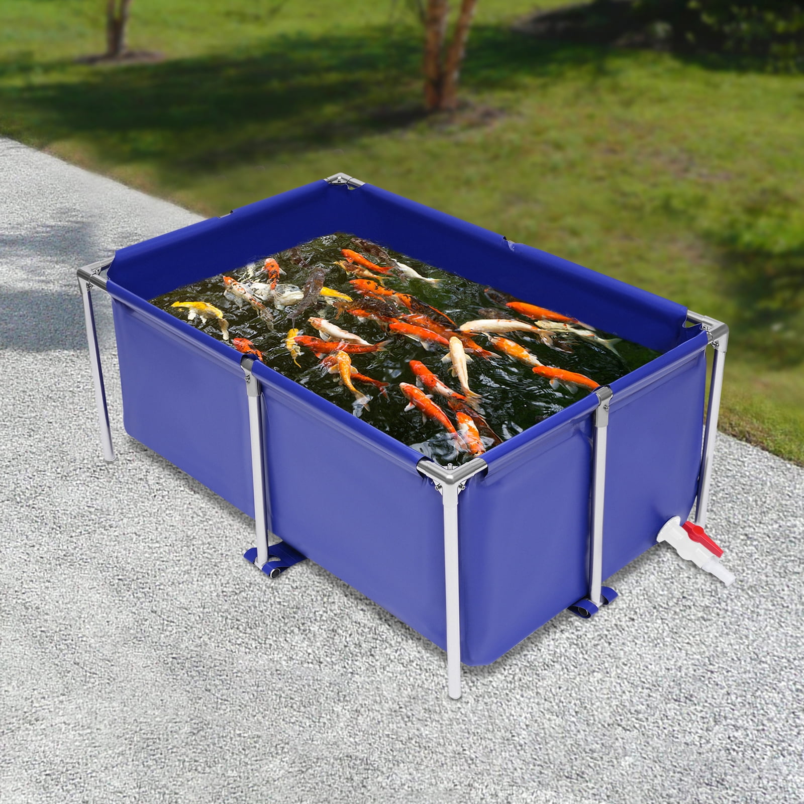 Miumaeov Canvas Fish Pond Pool,Fish Pond Liner,Durable Framed Above Ground Fish Pond Pool for Fish Farming, Aquatic Breeding & Backyard Water Gardens