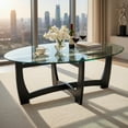 thumbnail image 5 of Demi Bonn Oval Coffee Table, Dining Center Tables with Tempered Glass Tabletop and Rubber Wood Legs for Living Room, Bedroom, Office and Balcony, Black, 5 of 9
