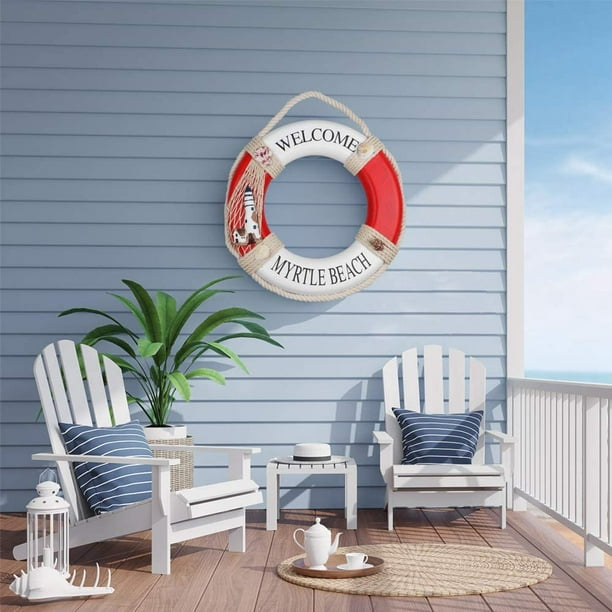 Wooden Nautical Life Ring Nautical Decorative Life Ring Buoy Home Wall Door  Hangings Decor, Beach Decor Life Ring, Sign Pool Decorations, Red 30CM