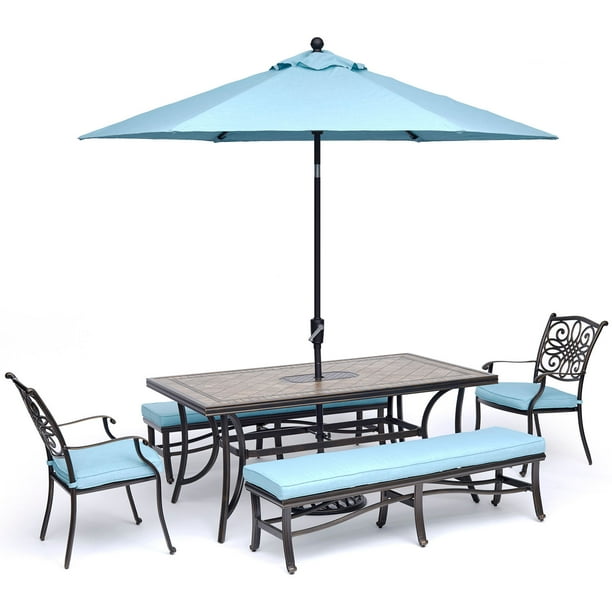 Hanover Monaco 5Piece Outdoor Dining Set with 2 Chairs, 2 Benches, 40