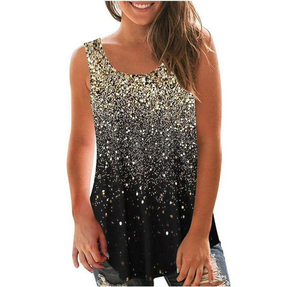 SHTXOZHI Women's Summer Sleeveless Tank Tops Trendy Crewneck Printed Shirts Casual Loose Tops