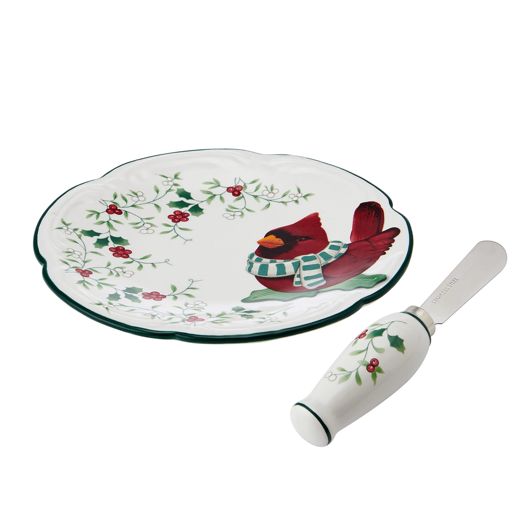 Pfaltzgraff Winterberry 6 in Dolomite Appetizer Plate with Spreader Cardinal Dolomite
