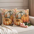 thumbnail image 2 of Burnt Orange Pumpkin Fall Outdoor Waterproof Pillow Covers, Checkered Thanksgiving Botanical Decorative Square Throw Pillowcase Sofa Cushion Sham for Patio/Couch/Chair, 20"x20" 2 Pack, 2 of 8