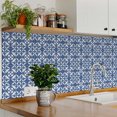 thumbnail image 3 of Mi Alma Removable Vinyl Floral Blue Backsplash Tile Stickers, 24pcs, 3 of 8