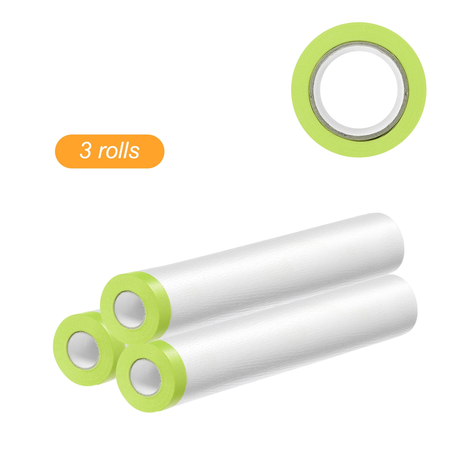 Uxcell 3 Rolls Pre-Taped Masking Film 118.1"x65.6ft Tape and Drape Painters Plastic Drop Cloth Film, Green