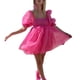 thumbnail image 3 of Txlixc Vestido casual con dobladillo grande para mujer, Estampado teñido anudado / Color sólido Cuello cuadrado Mangas abullonadas Falda de burbuja, S / M / L Txlixc Estilo de ocio, 3 of 8