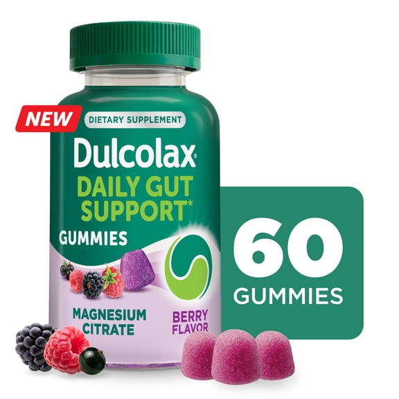 Dulcolax Daily Gut Support Gummies, Magnesium Formula, Stimulant-Free, Berry Flavor, 60 Count